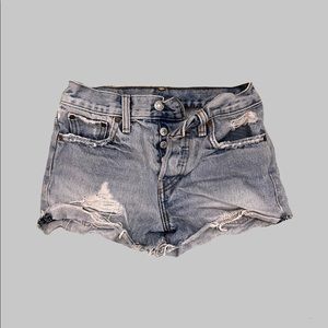 vintage reworked light wash acid wash denim distressed ripped levi’s 501 shorts